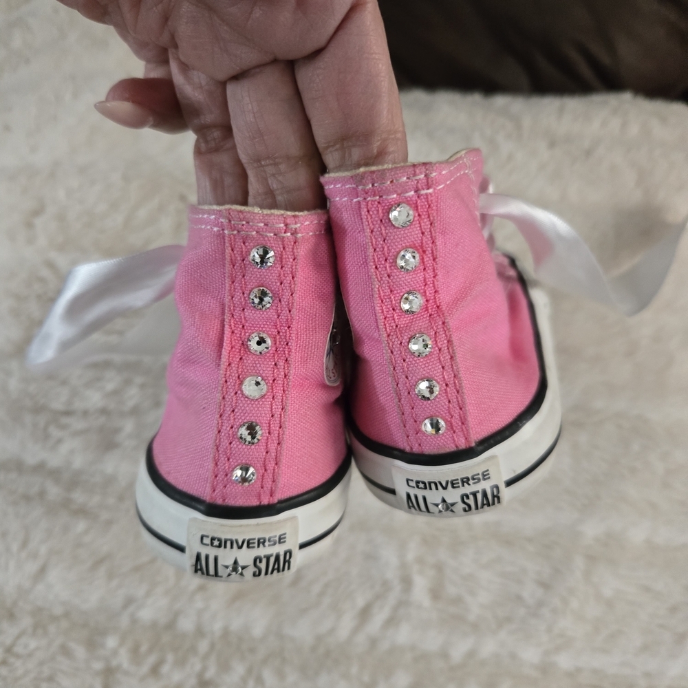 Converse Pink Kids Sneakers with Rhinestone Toes - Picture 5 of 8